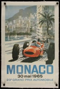 3k216 MONACO linen French commercial 16x25 '80s Turner Formula One Grand Prix racing art, 4 racers!
