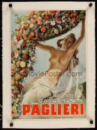 3k204 PAGLIERI linen 14x19 Italian advertising poster '50s sexy naked woman art by Gino Boccasile!