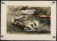 3k183 PORSCHE RACE CAR linen 14x20 calendar page '90s drifting on corner of track by Walter Gotschke