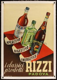 3k209 RIZZI PADOVA linen 27x39 Italian advertising poster '52 great stone litho of liquor bottles!