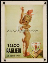 3k206 TALCO PAGLIERI linen 13x19 Italian advertising poster '50 Boccasille art of baby with powder!