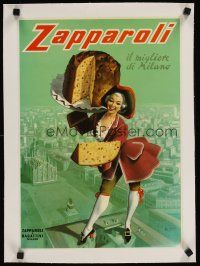3k207 ZAPPAROLI linen 13x19 Italian advertising poster '50s Boccasile art of girl & giant fruitcake