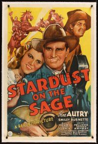 3k494 STARDUST ON THE SAGE linen 1sh '42 art of singing cowboy Gene Autry with guitar!
