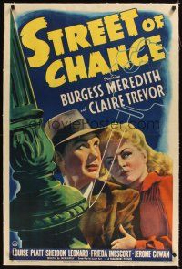 3k497 STREET OF CHANCE linen 1sh '42 Burgess Meredith, Claire Trevor, Cornell Woolrich film noir!
