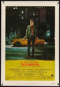 3k503 TAXI DRIVER linen 1sh '76 classic art of Robert De Niro by cab, directed by Martin Scorsese!