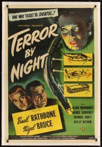 3k506 TERROR BY NIGHT linen 1sh '46 Basil Rathbone is Sherlock Holmes, Nigel Bruce as Watson!