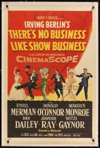3k510 THERE'S NO BUSINESS LIKE SHOW BUSINESS linen 1sh '54 Marilyn Monroe & cast members in lineup!