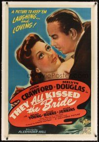 3k511 THEY ALL KISSED THE BRIDE linen style B 1sh '42 close up of Joan Crawford & Melvyn Douglas!