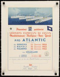 3k166 HOME LINES linen Italian travel poster '52 cool art of four Atlantic cruise ocean liners!