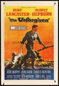 3k526 UNFORGIVEN linen 1sh '60 Burt Lancaster, Audrey Hepburn, directed by John Huston!