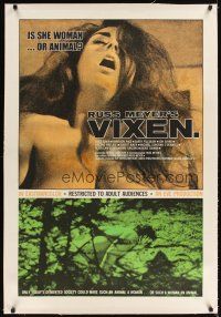 3k532 VIXEN linen 1sh '68 classic Russ Meyer, close up of sexy naked Erica Gavin!