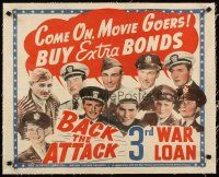 3k171 COME ON MOVIE GOERS BUY EXTRA BONDS linen 27x28 WWII war poster '40s Stewart, Gable, Ladd!