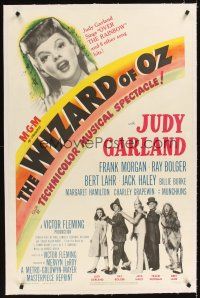 3k542 WIZARD OF OZ linen 1sh R49 Victor Fleming, close up of Judy Garland + with co-stars!