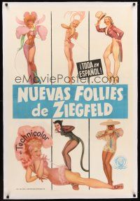 3k548 ZIEGFELD FOLLIES linen Spanish/U.S. 1sh '45 wonderful George Petty art of six sexy pinup showgirls!