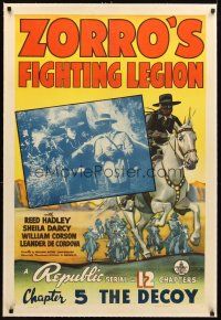 3k549 ZORRO'S FIGHTING LEGION linen chapter 5 1sh '39 Republic serial, art of the masked hero!