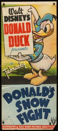 3m345 DONALD DUCK PRESENTS Aust daybill 1940s Walt Disney, RKO, Dionald's Snow Fight