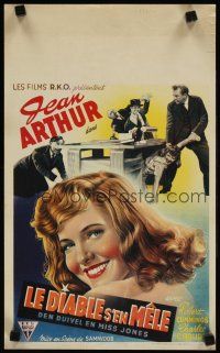 3m313 DEVIL & MISS JONES Belgian '40s great close up artwork of laughing sales girl Jean Arthur!