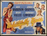 3m182 UNFAITHFULLY YOURS British quad '48 different art of Rex Harrison & sexy Linda Darnell!