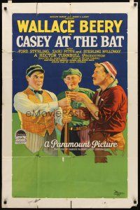3m070 CASEY AT THE BAT style B 1sh '27 cool baseball art of Wallace Beery, from classic poem!