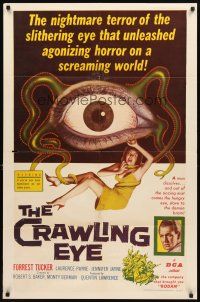 3m071 CRAWLING EYE 1sh '58 classic artwork of eyeball monster with victim!