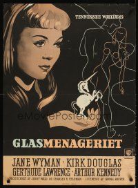 3m231 GLASS MENAGERIE Danish '51 cool art of Jane Wyman holding unicorn, Tennessee Williams!