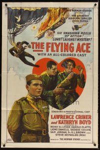 3m078 FLYING ACE 1sh '26 wonderful art of flaming airplane & cast in all-black aviation thriller!