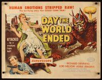 3m028 DAY THE WORLD ENDED 1/2sh '56 Roger Corman, art of sexy girl attacked by monster from Hell!