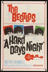 3m063 HARD DAY'S NIGHT 1sh '64 great image of The Beatles, rock & roll classic!