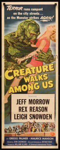 3m044 CREATURE WALKS AMONG US insert '56 Reynold Brown art of monster attacking sexy girl!