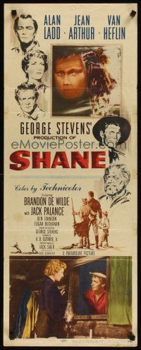 3m056 SHANE insert '53 most classic western, Alan Ladd, Jean Arthur, Van Heflin, Brandon De Wilde!
