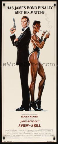 3m059 VIEW TO A KILL insert '85 art of Roger Moore as James Bond & Grace Jones by Daniel Goozee!