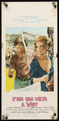 3m186 ONCE UPON A TIME IN THE WEST Italian locandina R70s Leone, c/u of Cardinale & Bronson!
