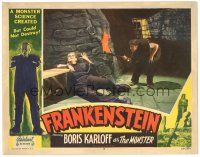 3m479 FRANKENSTEIN LC #8 R51 Dwight Frye holding torch by chained Boris Karloff as the monster!