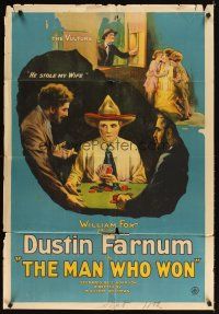 3m089 MAN WHO WON 1sh '23 great stone litho of gambler Dustin Farnum interrupted at poker table!