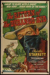 3m100 RETURN OF THE DURANGO KID 1sh '44 art of masked Charles Starrett, Robin Hood of the range!
