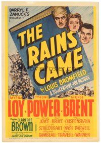 3m115 RAINS CAME mini WC '39 Myrna Loy, Tyrone Power wearing turban, George Brent