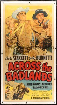 3p222 ACROSS THE BADLANDS linen 3sh '50 Charles Starrett as the Durango Kid & Smiley Burnette!