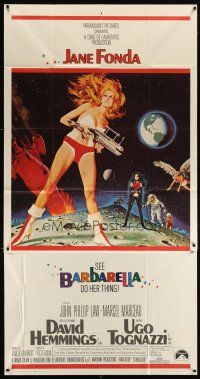 3p143 BARBARELLA 3sh '68 sexiest sci-fi art of Jane Fonda by Robert McGinnis, Roger Vadim!