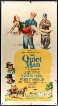 3p233 QUIET MAN linen 3sh '51 great art of John Wayne carrying Maureen O'Hara, John Ford classic!