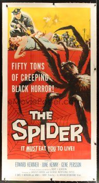 3p234 SPIDER linen 3sh '58 Bert I. Gordon horror, art of fifty tons of creeping black horror!