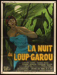 3p062 CURSE OF THE WEREWOLF French 1p '61 Hammer, art of monster silhouette chasing sexy girl!