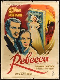 3p253 REBECCA linen French 1p R50s Hitchcock, Grinsson art of Laurence Olivier & Joan Fontaine!