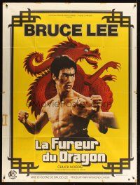 3p070 RETURN OF THE DRAGON French 1p '74 great close up of kung fu master Bruce Lee, classic!