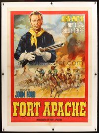 3p264 FORT APACHE linen Italian 1p R60s different art of John Wayne over Native American Indians!