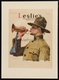 3p106 LESLIE'S paperbacked magazine cover April 26, 1917 Orson Lowell art of soldier & bugle!