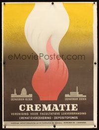 3p217 CREMATIE vinyl backed 36x48 Dutch advertising poster '50s cremation insurance fund,Zwerver art