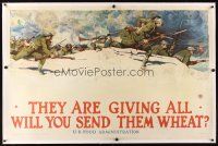 3p216 THEY ARE GIVING ALL WILL YOU SEND THEM WHEAT? linen 37x57 WWI war poster '18 Harvey Dunn art!