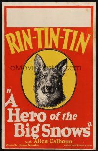 3p040 HERO OF THE BIG SNOWS WC '26 wonderful c/u art of German Shepherd canine star Rin Tin Tin!