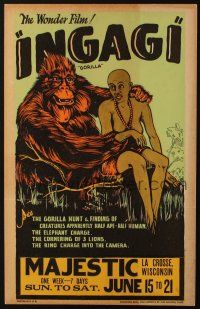 3p042 INGAGI WC '31 different artwork of wacky African ape creature & native, filmed in Brooklyn!