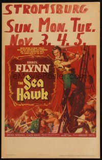 3p047 SEA HAWK WC '40 Michael Curtiz directed, cool artwork of swashbuckler Errol Flynn!
